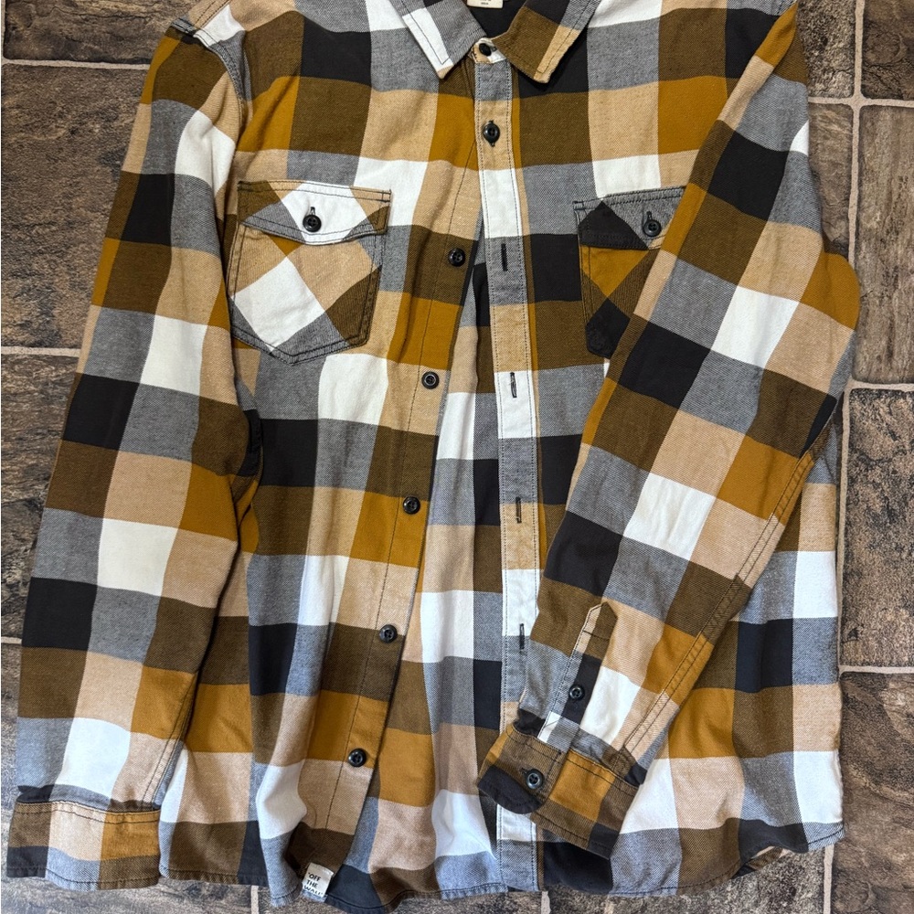 VANS Plaid Button-Up Shirt in Mustard and Black AND grey
